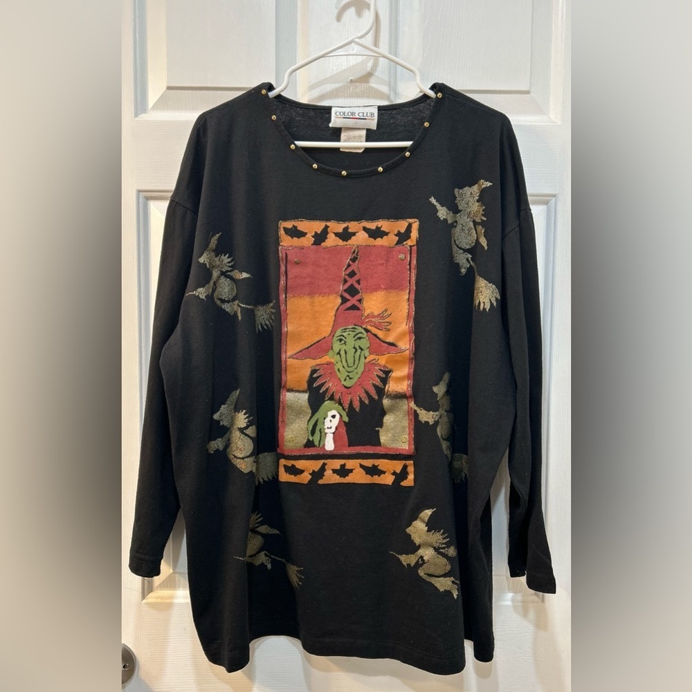 Vintage Color Club Flying Witch Top Women Sz 22/24 Mature Holiday‎ Studded USA
